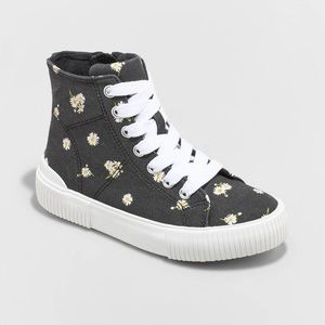 Girls' Cora Zipper Lace-Up Sneakers-Cat & Jack-black w daisy print-various sizes